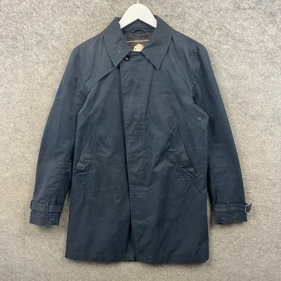Pretty Green Jacket Mens Small Blue Langley Mac Trench Long Paisley Lined Coat