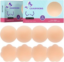 CHARMKING Pasties Nipple Covers 4 Pairs for Women, Reusable Adhesive Silicone Ni