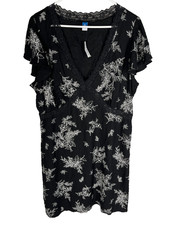 OLD NAVY Dress Size XLT Black Floral Lace Y2K Flutter Sleeve Beach Rayon NEW NWT
