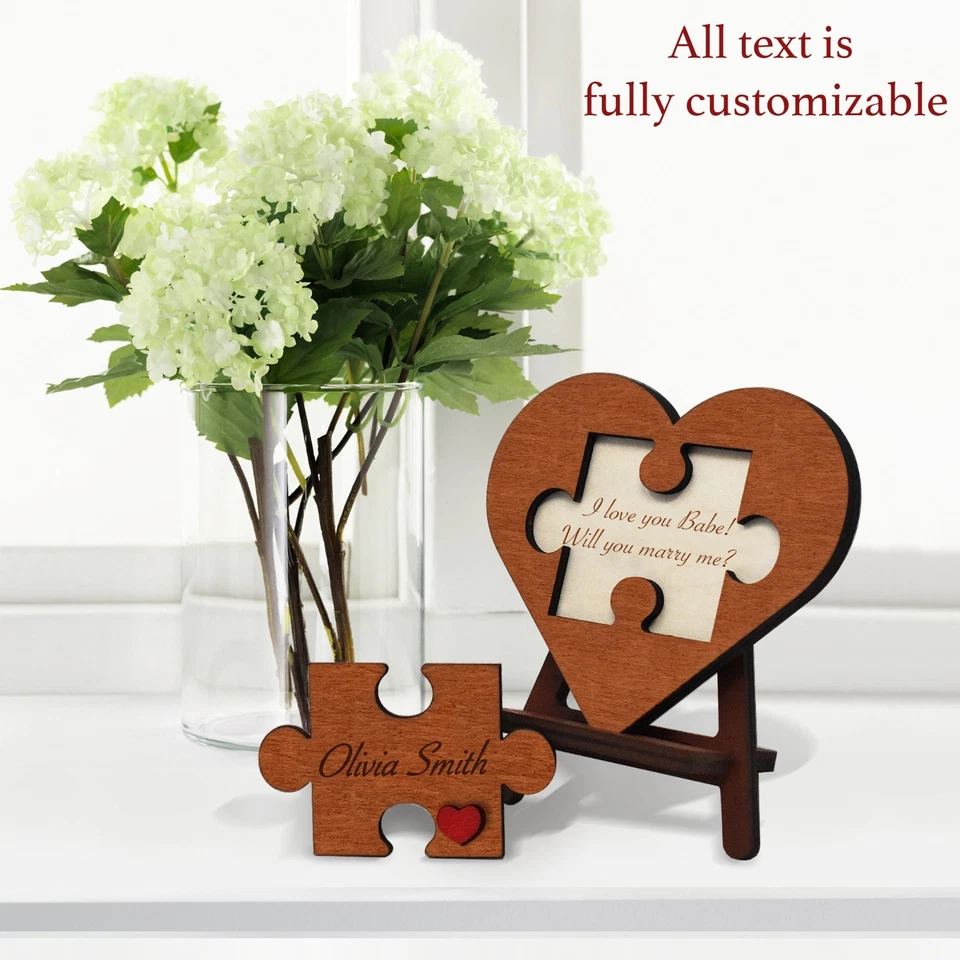 Personalized Will You Marry Me Proposal Puzzle Piece Sign Engraved Name - Image 2 of 4