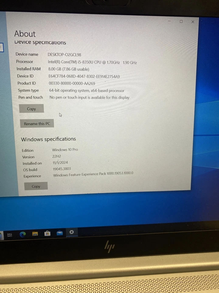 HP Elitebook 840 G5 14 Silver FHD i5-8350U 1.70GHz 8GB 256GB SSD w/ac aadapter  - Image 2 of 4
