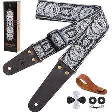 Gitarrengurt Baumwolle Rindleder Gurtset Plektren Ukulele E-Gitarre