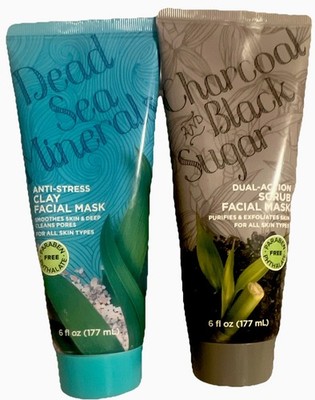 Freeman Dead Sea Minerals Clay Mask + Charcoal Sugar Scrub Mask 6 fl oz each