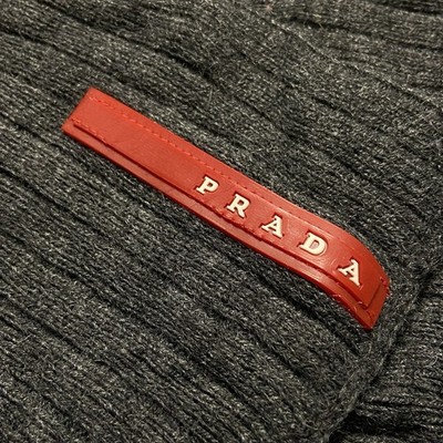 PRADA Grey KNIT SCARF Red Label Vintage Y2K Designer Neck Wrap 2000s Rubber Tag