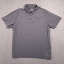 Under Armour Polo Shirt Mens 2XL Gray Striped Loose HeatGear Golf Performance