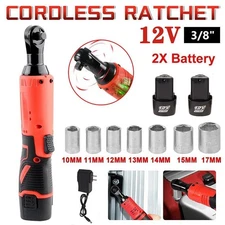 Electric Cordless Ratchet 12V 60NM 3/8" Right Angle Wrench + 2 Batteries for DIY