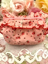 Quilted Shabby Chic Coquette Cosmetic Bag Makeup Bag Toiletries School Supply