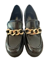 Guess Womens Shoes Size 8.5M Black Hillford Chunky Loafer Gold Chain