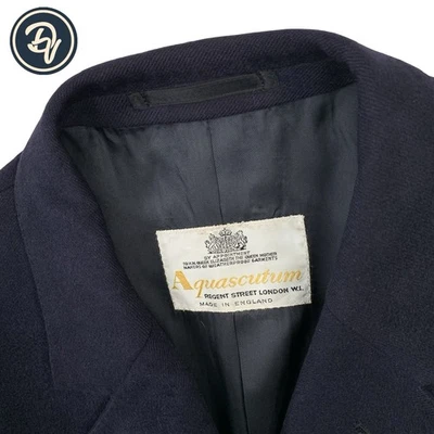 1990's 40 S Aquascutum " Pure Cashmere " Solid Navy Blue Overcoat Made England