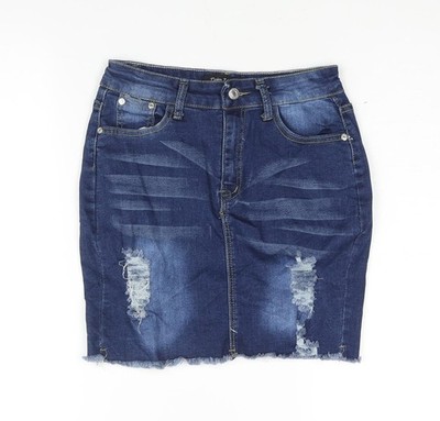 Denim Wise Damen blau Baumwolle gerade & Bleistiftrock Größe 8 Reißverschluss - abgenutzt