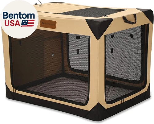36 Inch Collapsible Soft Dog Crate for Large Dogs, 4-Door Foldable Travel Dog Ke