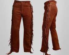 Men Western Suede Cowboy Style Leather Pant with Fringes