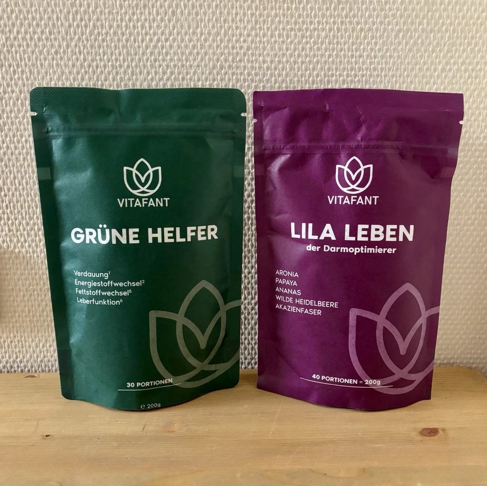 Vitafant Lila Leben-Superfood Shake Pulver 2 x mit Spirulina, Gerstengras,Matcha