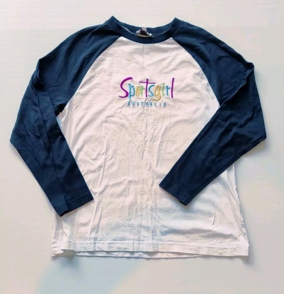 SPORTSGIRL Front Logo 100% Cotton Long Sleeve T Shirt XS 8-10 Old Skool Classic 