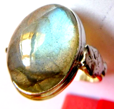 Bague En Argent Massif 925 Avec Grosse Labradorite Bleue De Madagascar - Taille 56 - Pierre Naturelle Non Traitée