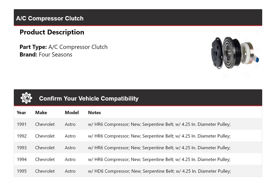 Embrague compresor aire acondicionado Chevrolet Astro 1991-1995 4 estaciones 1992 1993 1994 Foto 2 de 4