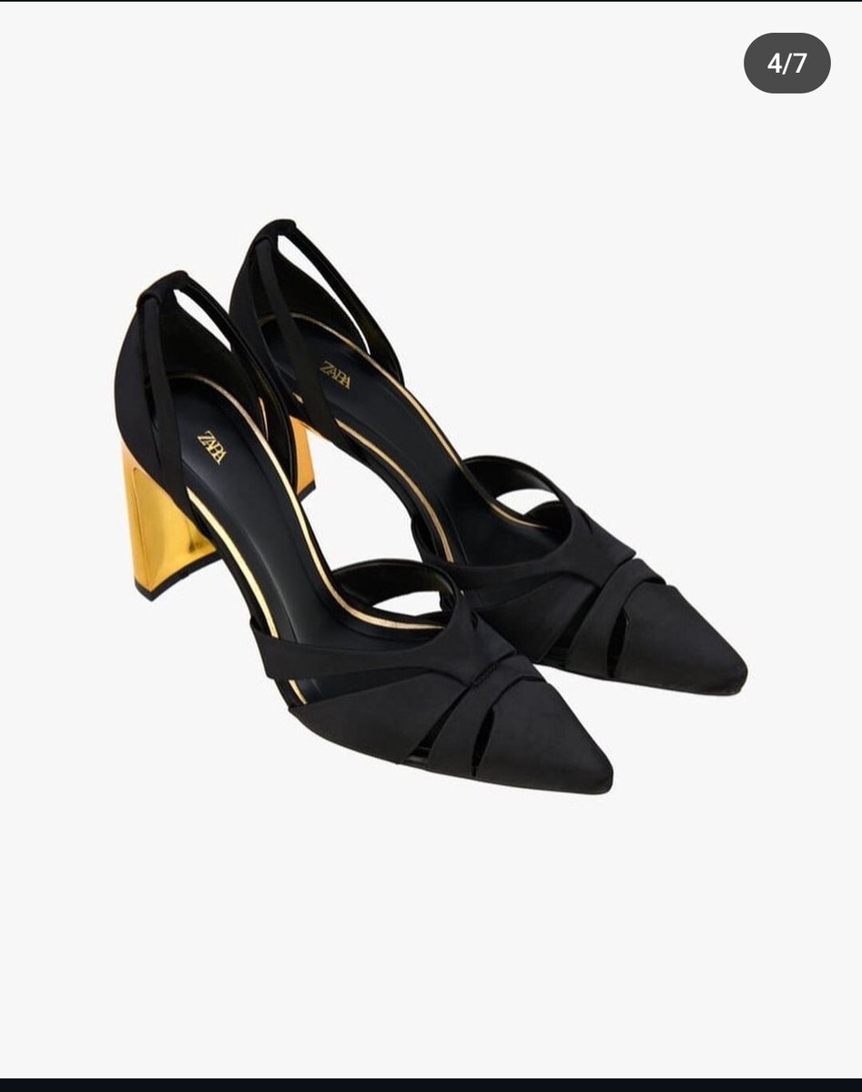black satin zara high heel shoes limited edition Size Uk