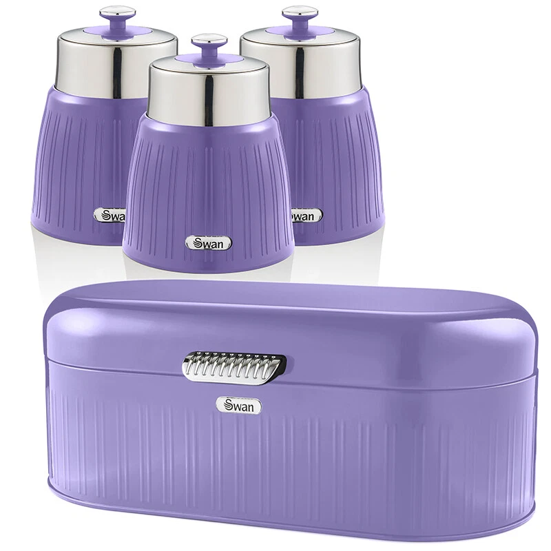 Tea Coffee Sugar Bread Bin Set Kitchen Food Storage Canister Jar with Lid Purple