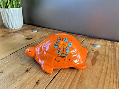 HERVORRAGENDE 60er JAHRE LEUCHTEND ORANGE BLUMEN ITALIENISCHE SICA SICART KERAMIK SCHILDKRÖTE SPARDOSE