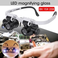 15X 23X Magnifier Headband with LED Light Head Mounted Magnifying Glasses 8 Lens