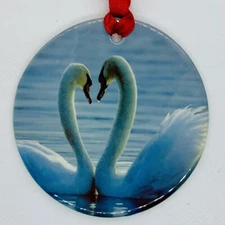 Swans Bird Christmas Tree Ornament Porcelain Round Wildlife Bird Lover Gifts