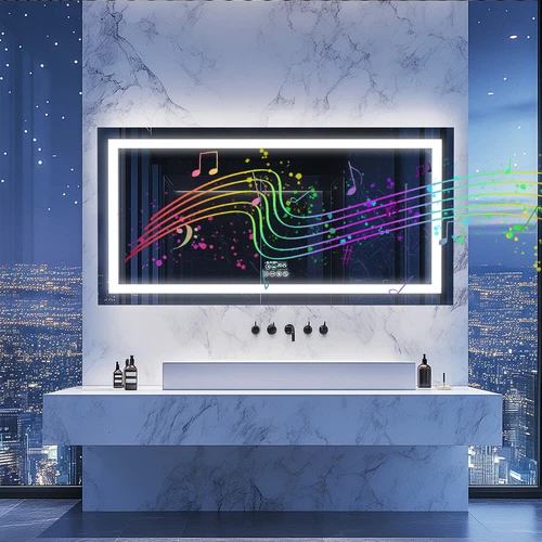 Smart Bathroom Mirror w/ Bluetooth Dual LED Strips Anti-Fog Dimmable Lighting