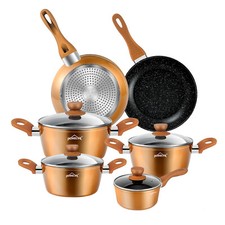 Kochtopfset Indutkion 10-tlg Aluguss Topfset Glasdeckel Kochgeschirr Pfannenset