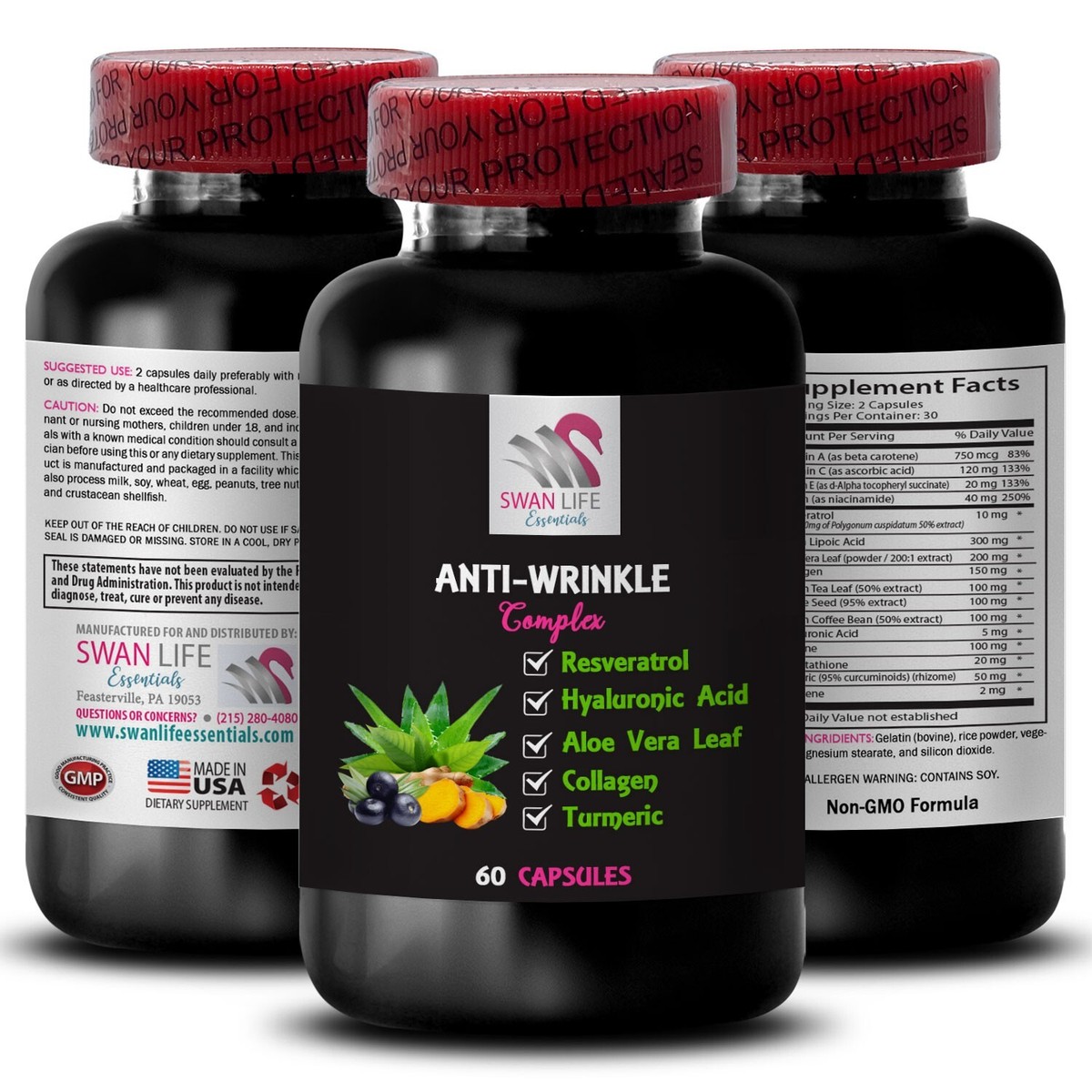 turmeric has glutathione Benefits - ANTI-WRINKLE COMPLEX WITH RESVERATROL - L-Glutathione 1B bpc 157 for labral Select a pack:Pack of 1 CanadaBeauty