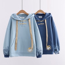 Donna Ragazza con Cappuccio Felpa Top Coniglietto Carino Onda Giapponese Casuale