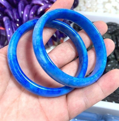 Natürlicher Top Blau AAA Qualität Jade Edelstein Armreif 56-64mm Frau Armband Schmuck - Bild 19 von 28