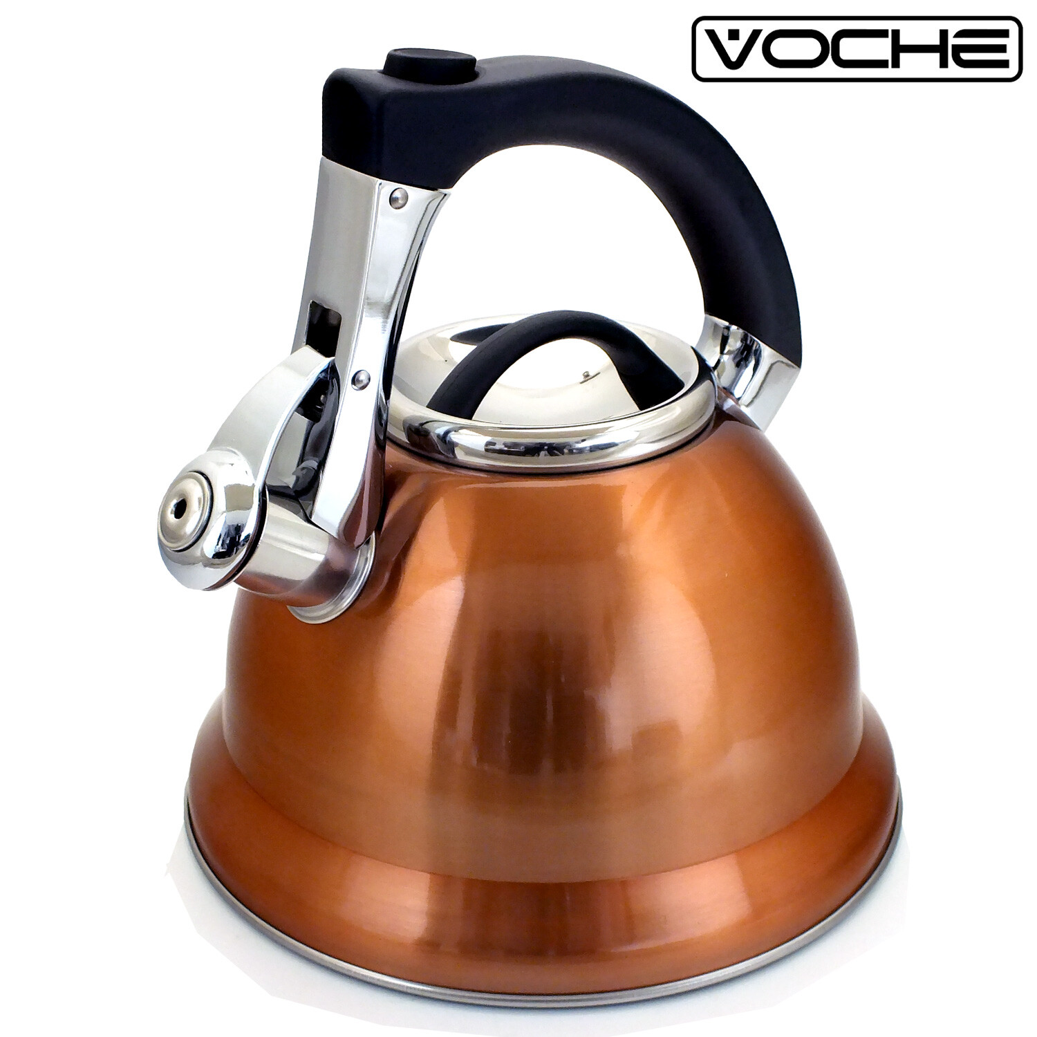 Voche® 3ltr Copper Whistling Stovetop Kettle Stainless Steel Gas