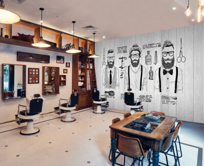 Papier Peint 3D Barber Shop - Autocollant Mural Magasin De Coiffure - R1820