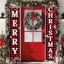 Christmas Decorations Outdoor Yard Front Porch Sign Set, Red Black Plaid Door
