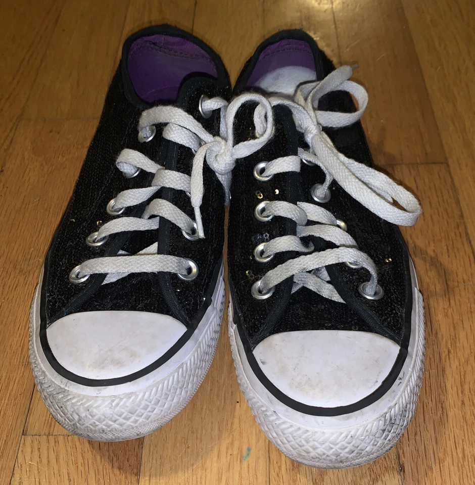 Zapatos Converse negros de caña baja All Star lentejuelas para hombre’s 4 mujeres’s 6� plantilla púrpura Foto 2 de 4