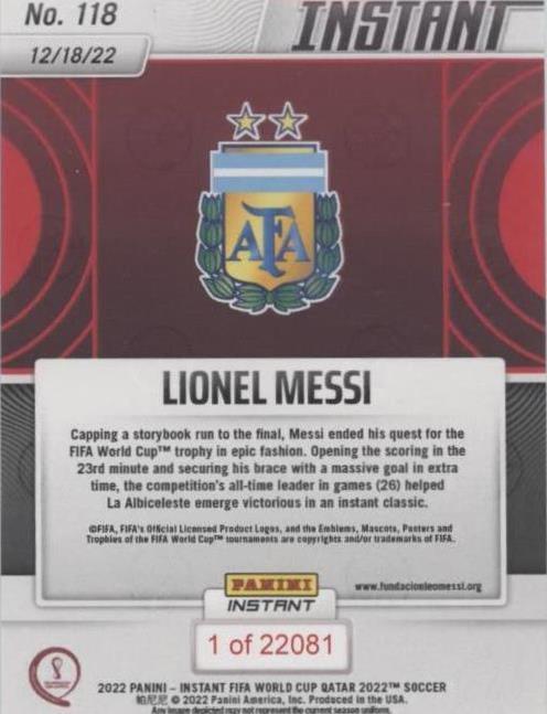 2022 Panini Instant FIFA World Cup Qatar Lionel Messi #118 2022 Panini Instant FIFA World Cup Qatar Lionel Messi #118