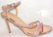 NEW JEWEL BADGLEY MISCHKA MADDISON ROSEGOLD GLITTER HIGH HEEL SANDALS 6.5 M