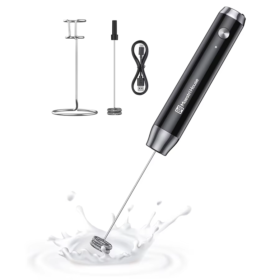 Rechargeable Milk Frother with Stand Handheld Electric Foam Maker Waterproof Det