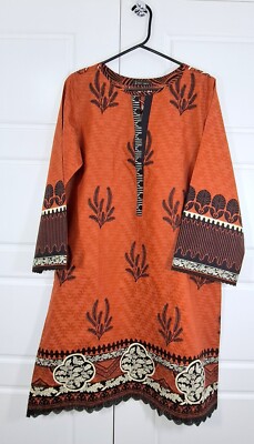 Junaid Jamshed J. Pret Women Asian Brown 3 Piece Shirt Shalwar Size Large 14