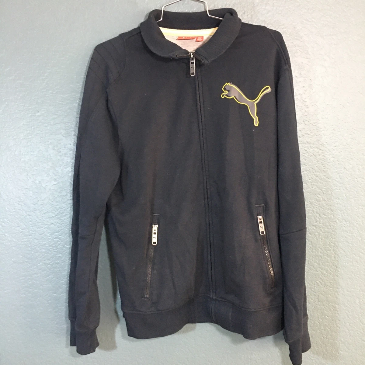 Men s Puma black with Yellow logo Medium Black Zip Up Tracksuit