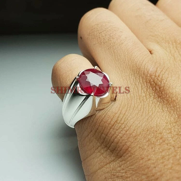 Natural Ruby Gemstone with 925 Sterling Silver Ring for Men s 657