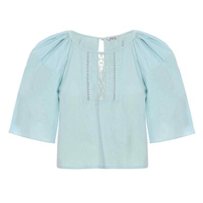 St. Roche NWT Astral Top Duck Egg Blue Pleated Flutter Sleeves Size 2 MSRP $225