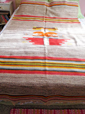 Vintage TRIBAL Hand Woven Wool multicolored big blanket 82 x 49 FREE SHIP