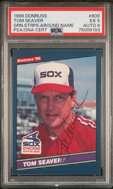 TOM SEAVER 1986 DONRUSS Card Grade EX 5 PSA/DNA Autograph Grade NM-MT 8