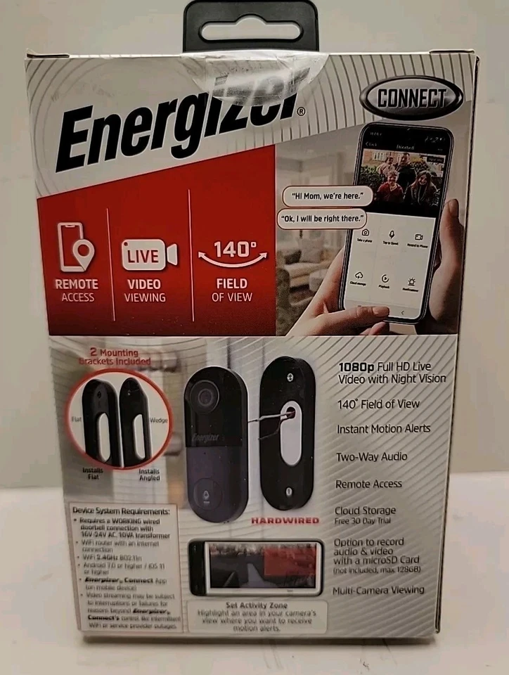 Energizer Connect Smart Camera WiFi Video Doorbell Wired 1080p Two Way Audio - Image 3 of 4
