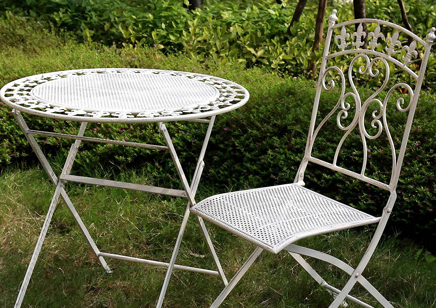 Outdoor Garden Metal Furniture Bistro Set Patio Table Two Chairs Antique White eBay
