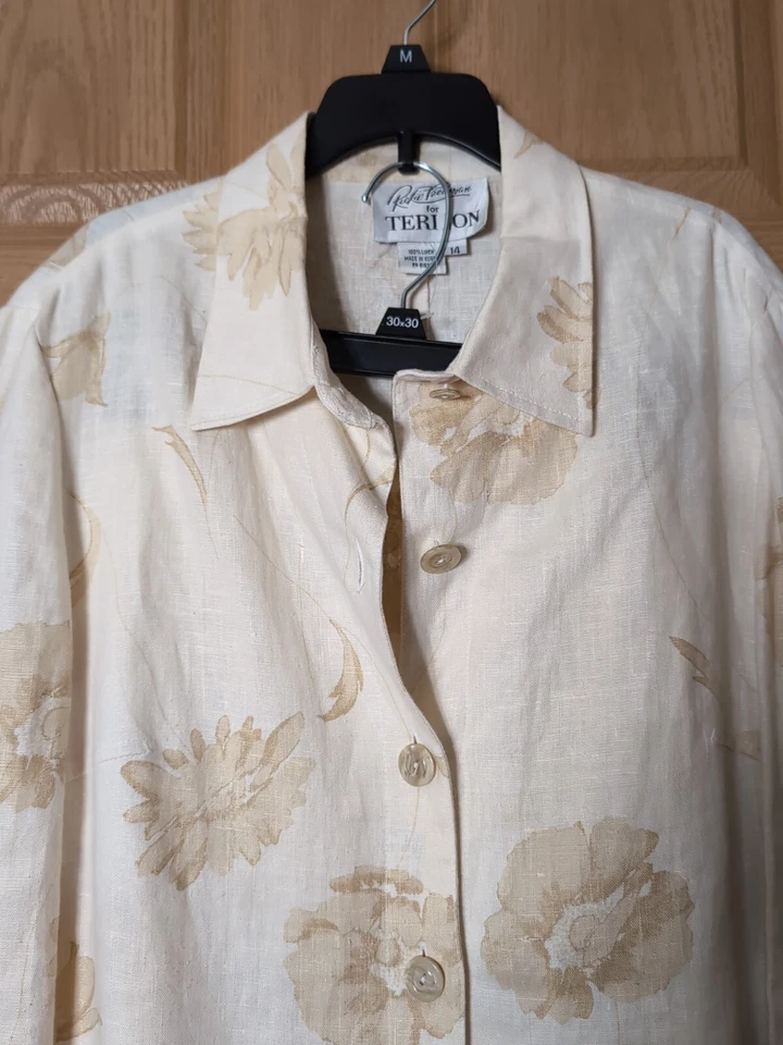 Traje de lino de verano vintage Rickie Freeman para Teri Jon talla 14 Foto 2 de 4