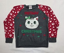 Well Worn Holiday Sweater Girl's Meowy Christmas Long Sleeve Sweater. Size 10-12