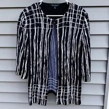 Ming Wang size L Black and White Clasp Front Cardigan with Shoulder Pads