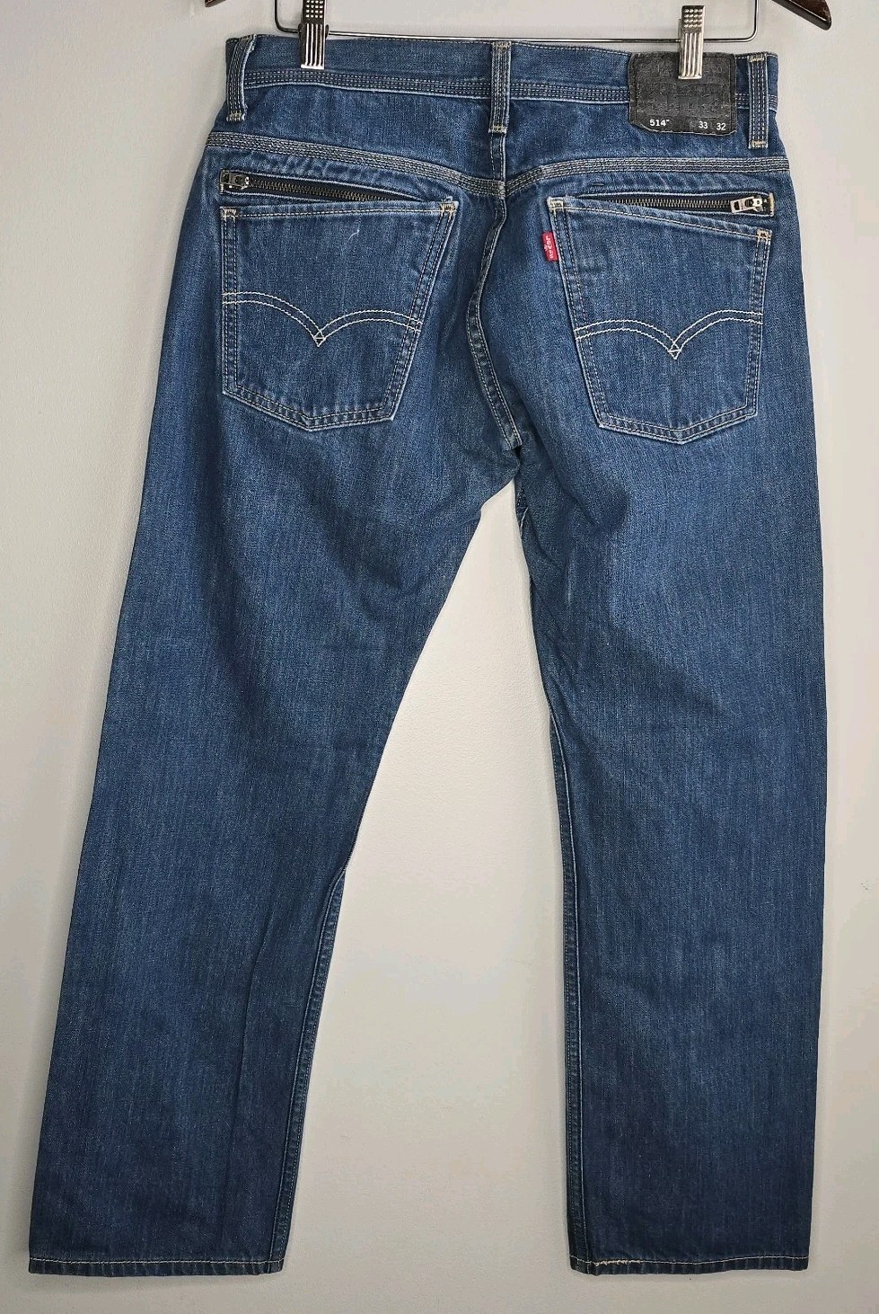 Levis 514 Jeans Men's Size 33x32 Blue Denim Black Label Zip Back Pockets Rare image 3