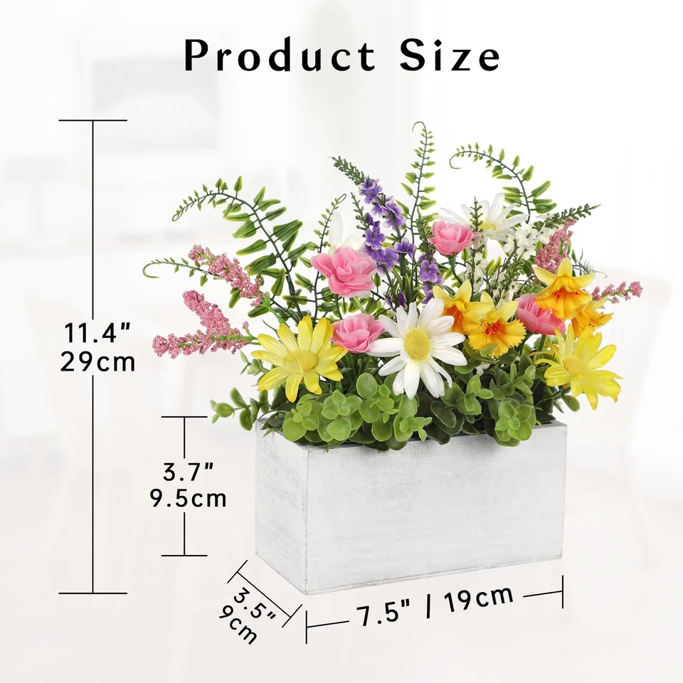 Искусственные цветы маргаритки смешанные лаванда папоротник эвкалипт искусственные цветы в дереве... - Изображение 2 из 4